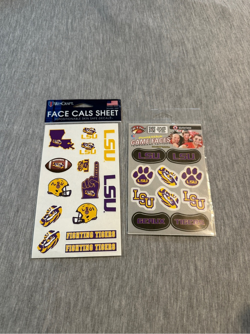 WinCraft LSU Purple and Gold Face Cals Sheet & Game Faces Temporary Tattoos